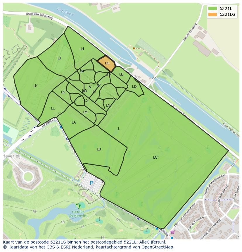 Afbeelding van het postcodegebied 5221 LG op de kaart.