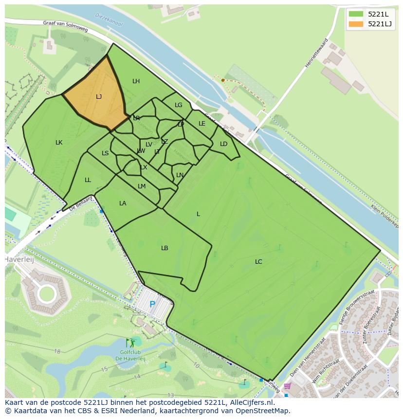 Afbeelding van het postcodegebied 5221 LJ op de kaart.