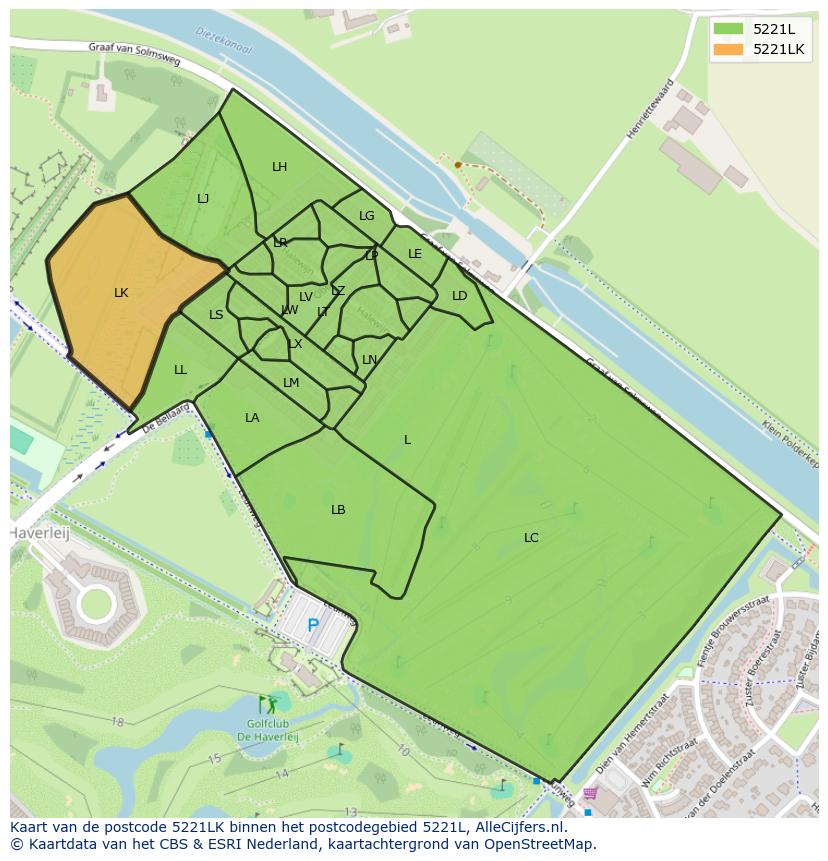 Afbeelding van het postcodegebied 5221 LK op de kaart.