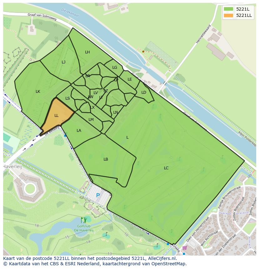 Afbeelding van het postcodegebied 5221 LL op de kaart.