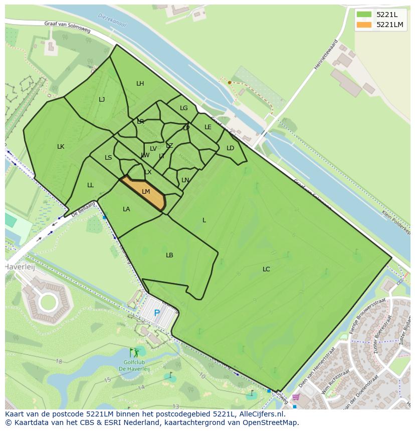 Afbeelding van het postcodegebied 5221 LM op de kaart.