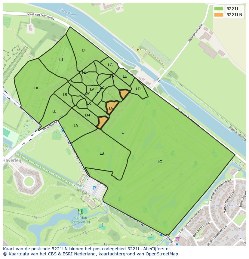 Afbeelding van het postcodegebied 5221 LN op de kaart.