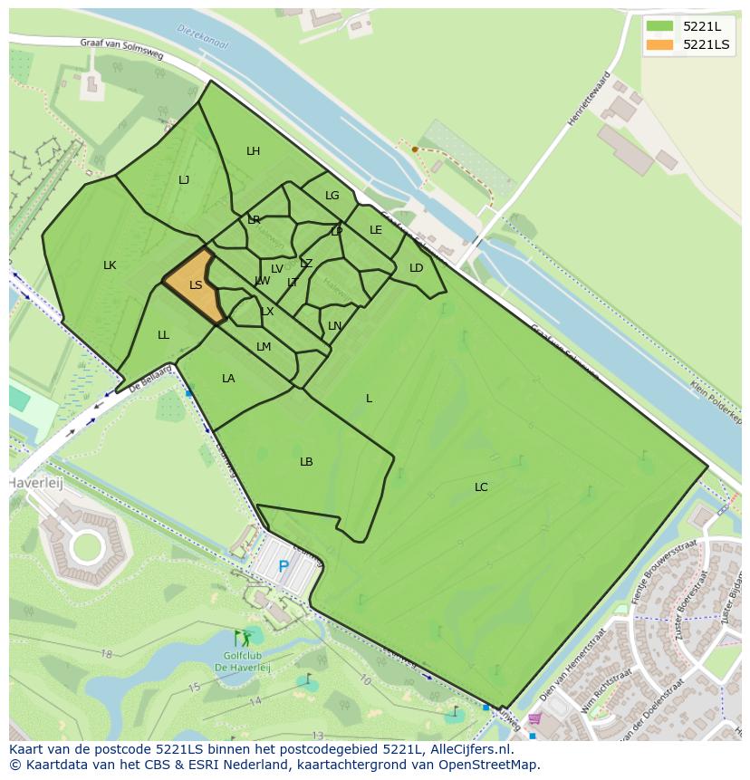 Afbeelding van het postcodegebied 5221 LS op de kaart.