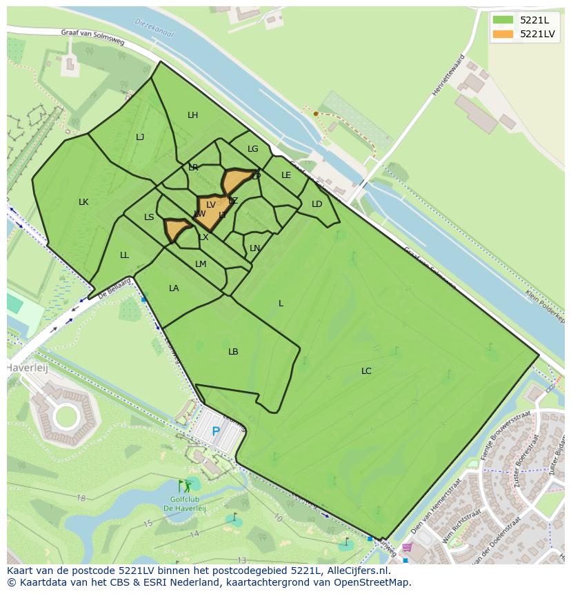 Afbeelding van het postcodegebied 5221 LV op de kaart.