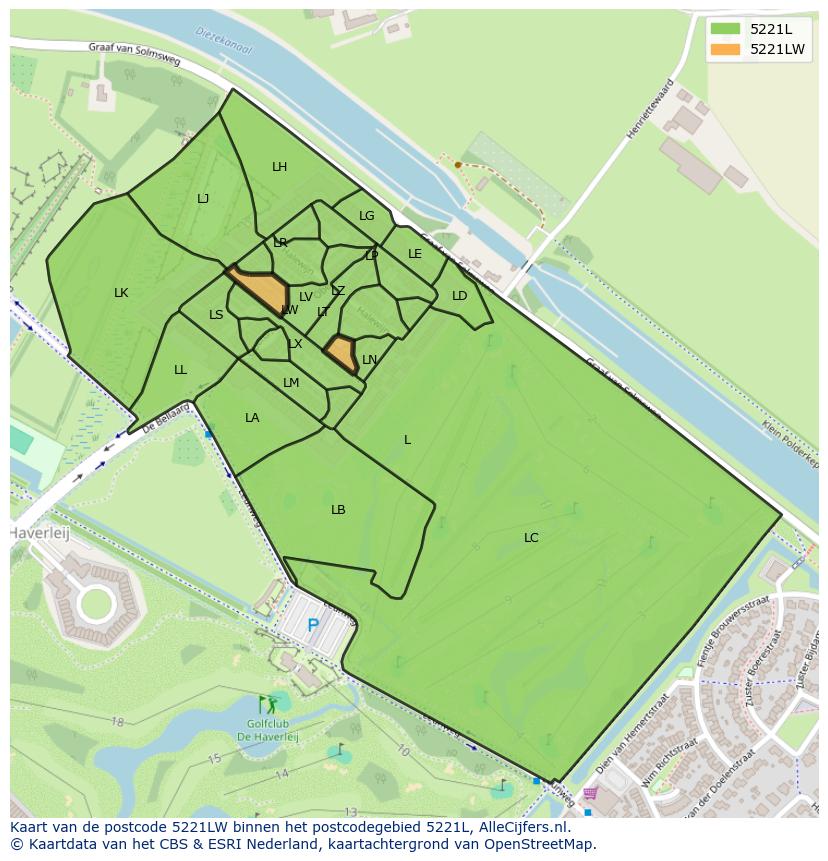 Afbeelding van het postcodegebied 5221 LW op de kaart.