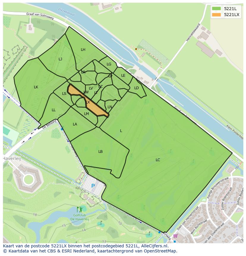 Afbeelding van het postcodegebied 5221 LX op de kaart.