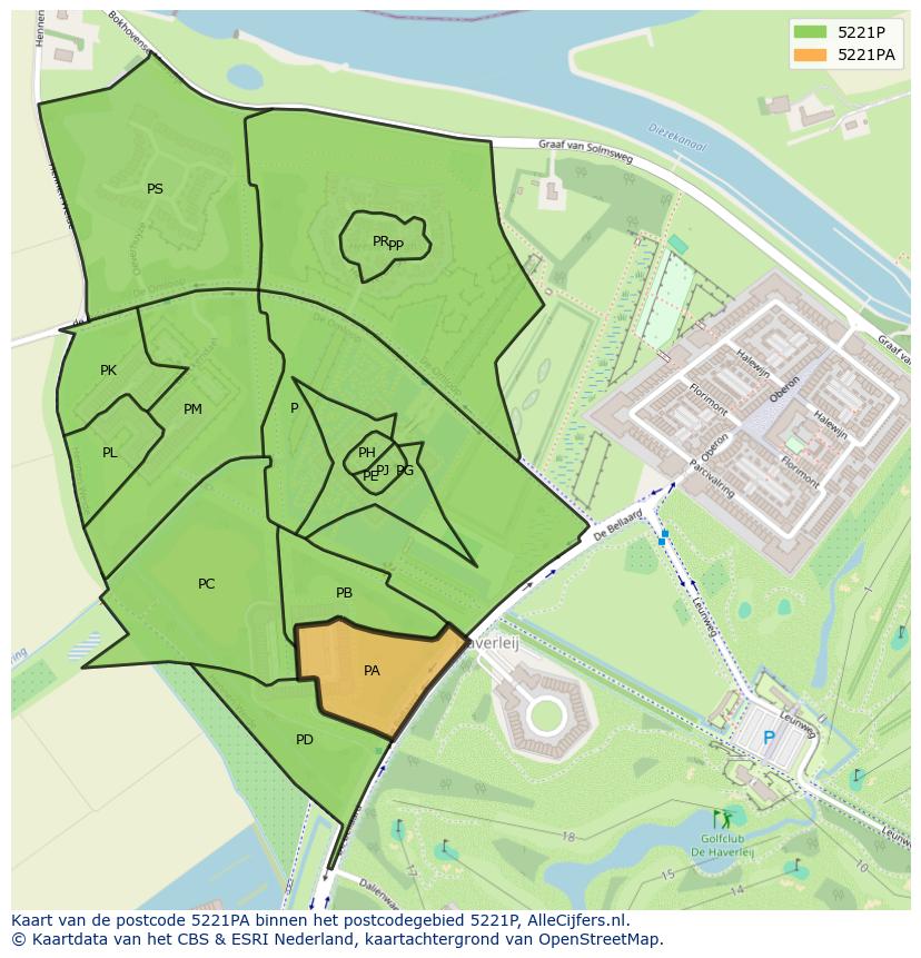 Afbeelding van het postcodegebied 5221 PA op de kaart.