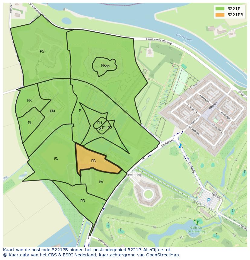 Afbeelding van het postcodegebied 5221 PB op de kaart.