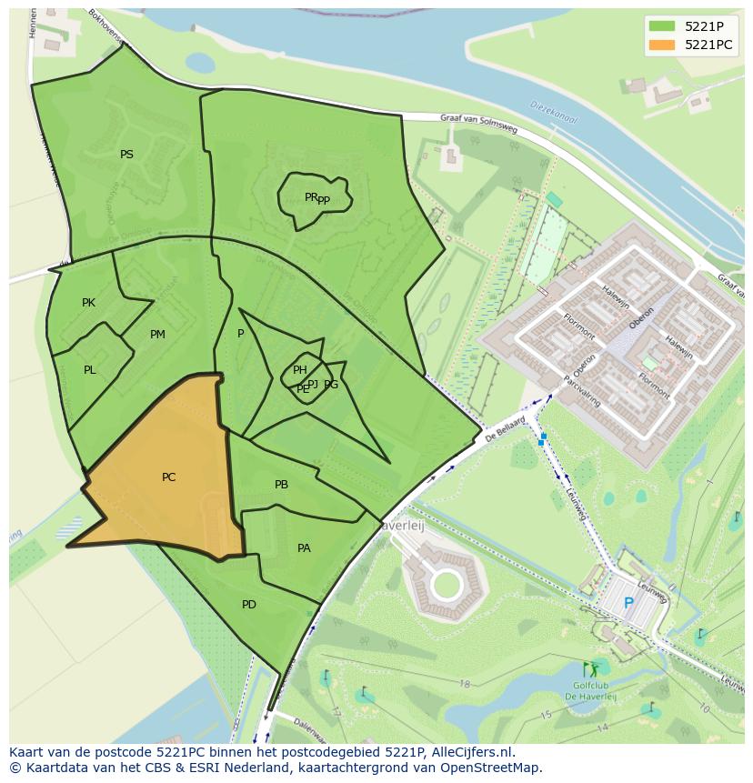 Afbeelding van het postcodegebied 5221 PC op de kaart.