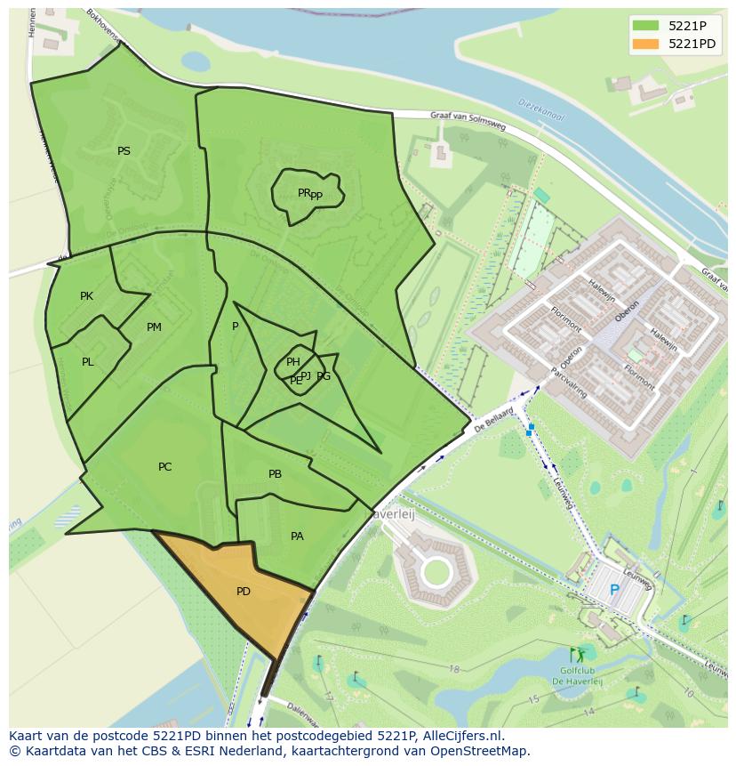 Afbeelding van het postcodegebied 5221 PD op de kaart.