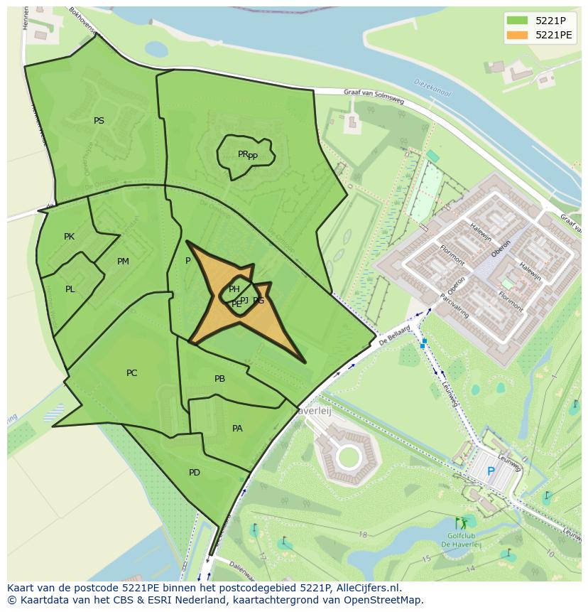 Afbeelding van het postcodegebied 5221 PE op de kaart.