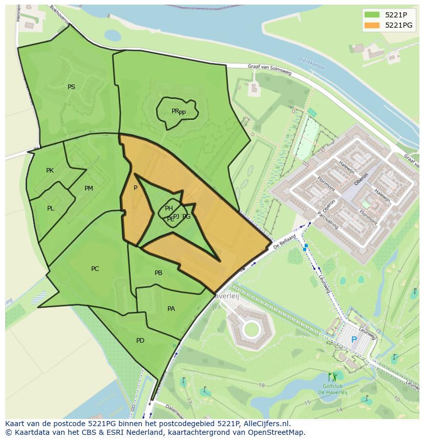 Afbeelding van het postcodegebied 5221 PG op de kaart.