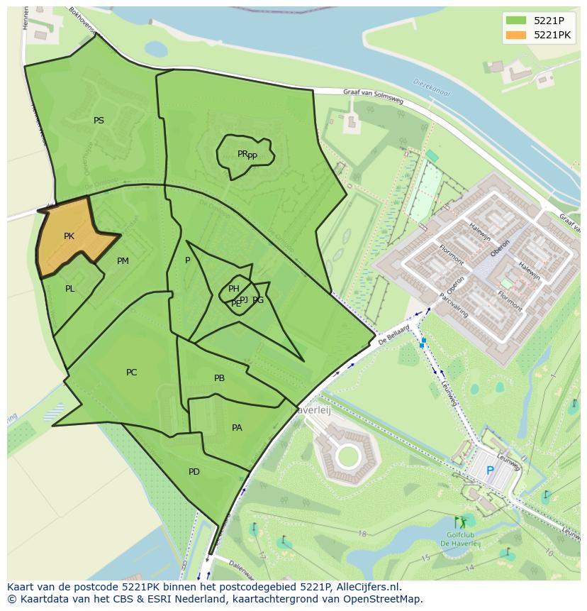 Afbeelding van het postcodegebied 5221 PK op de kaart.