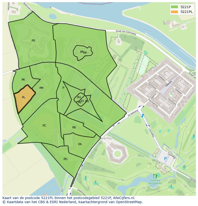 Afbeelding van het postcodegebied 5221 PL op de kaart.