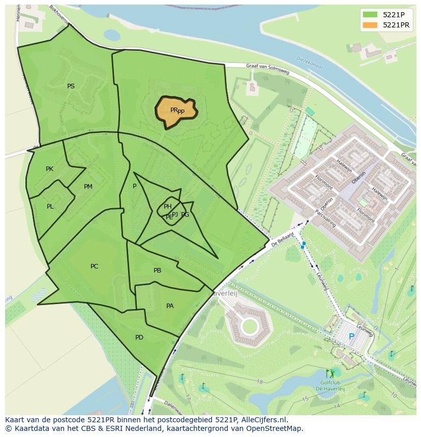 Afbeelding van het postcodegebied 5221 PR op de kaart.