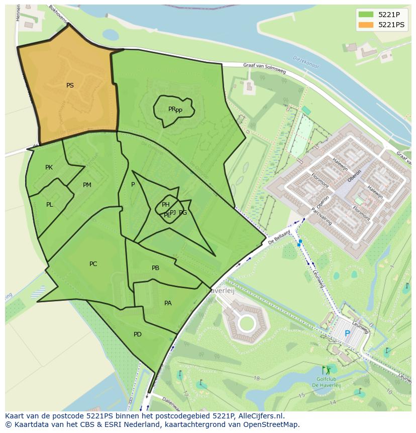 Afbeelding van het postcodegebied 5221 PS op de kaart.