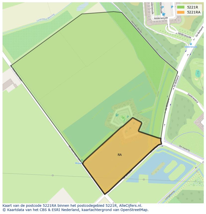 Afbeelding van het postcodegebied 5221 RA op de kaart.
