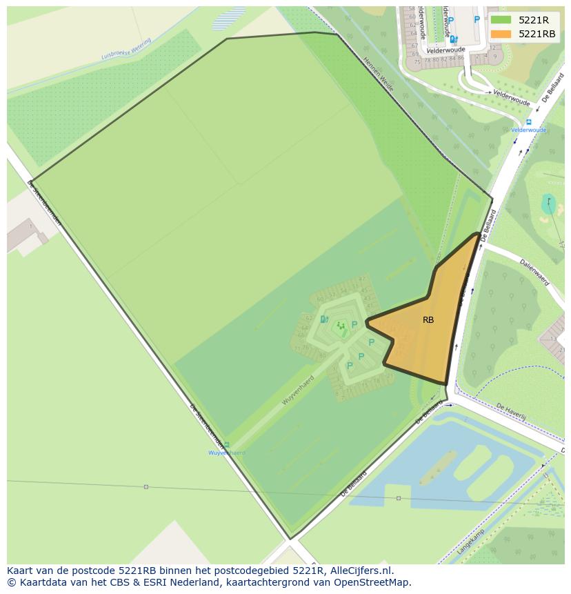 Afbeelding van het postcodegebied 5221 RB op de kaart.