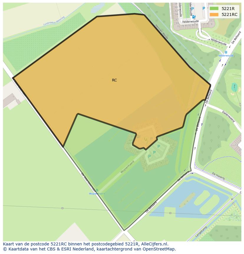 Afbeelding van het postcodegebied 5221 RC op de kaart.