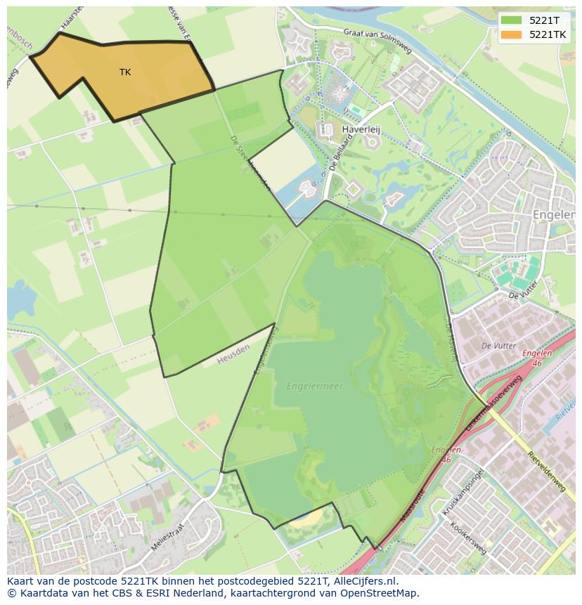 Afbeelding van het postcodegebied 5221 TK op de kaart.
