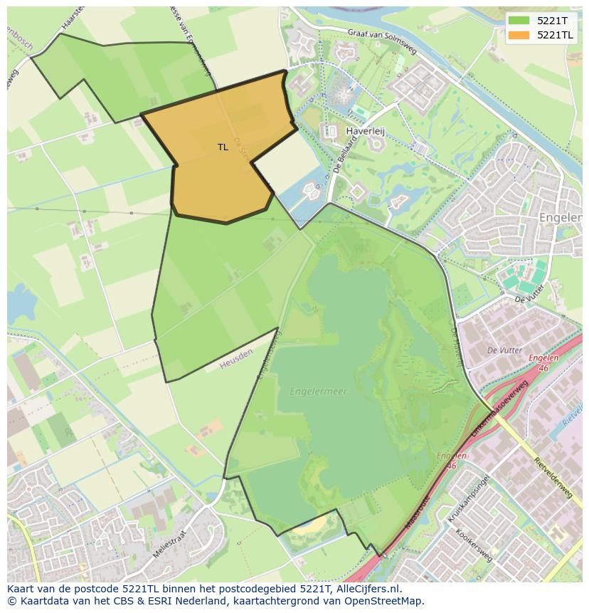 Afbeelding van het postcodegebied 5221 TL op de kaart.