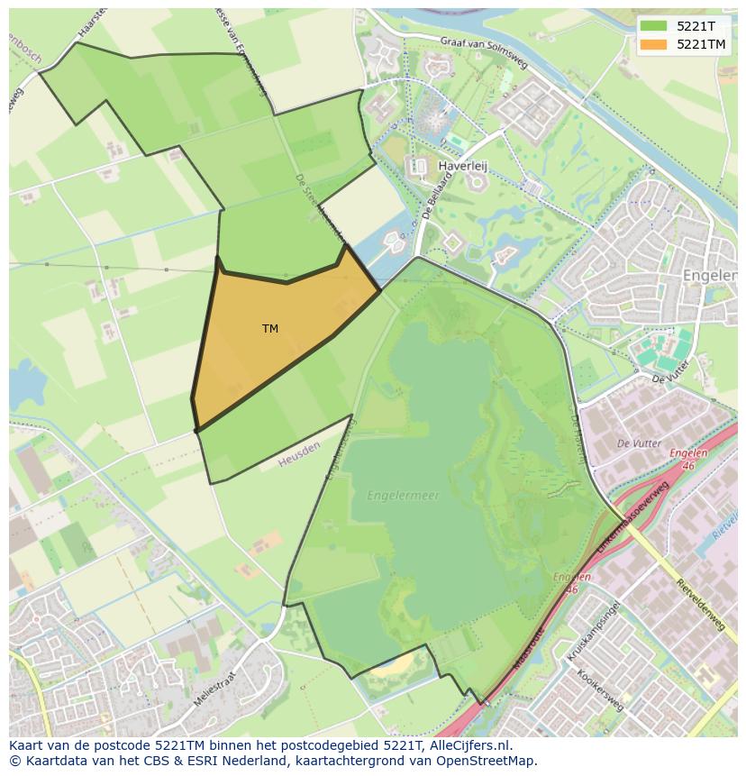 Afbeelding van het postcodegebied 5221 TM op de kaart.