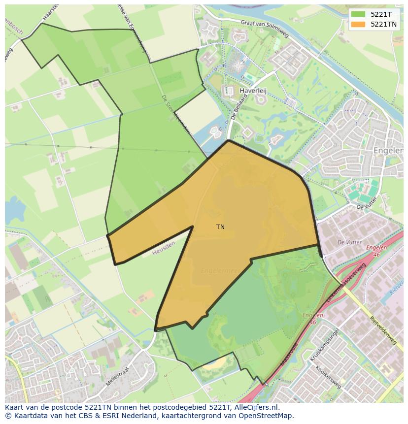 Afbeelding van het postcodegebied 5221 TN op de kaart.