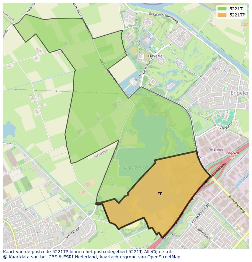 Afbeelding van het postcodegebied 5221 TP op de kaart.