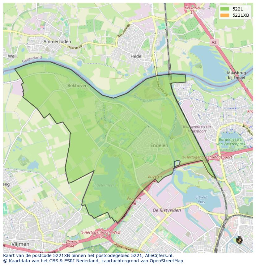 Afbeelding van het postcodegebied 5221 XB op de kaart.