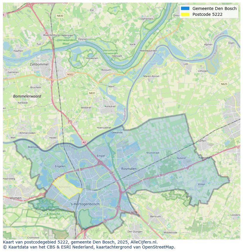 Afbeelding van het postcodegebied 5222 op de kaart.