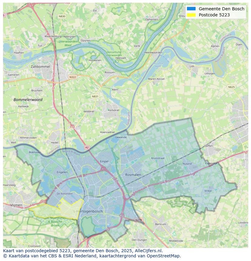 Afbeelding van het postcodegebied 5223 op de kaart.