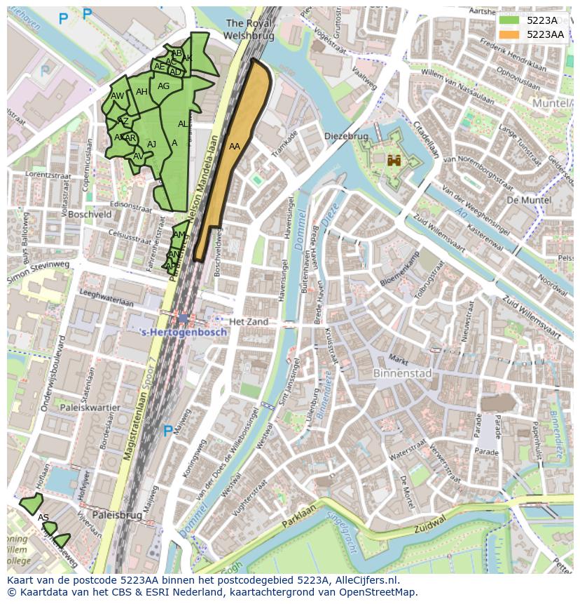 Afbeelding van het postcodegebied 5223 AA op de kaart.