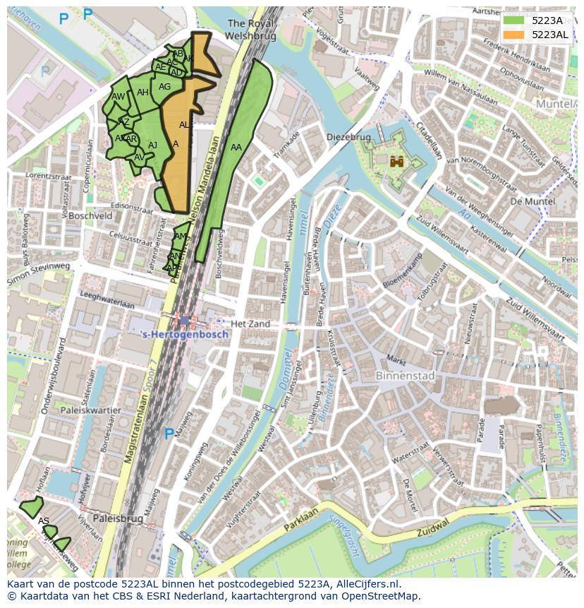 Afbeelding van het postcodegebied 5223 AL op de kaart.