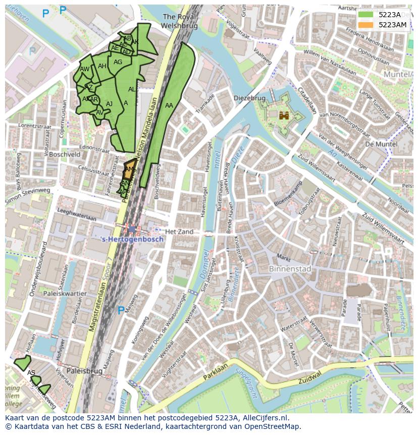 Afbeelding van het postcodegebied 5223 AM op de kaart.