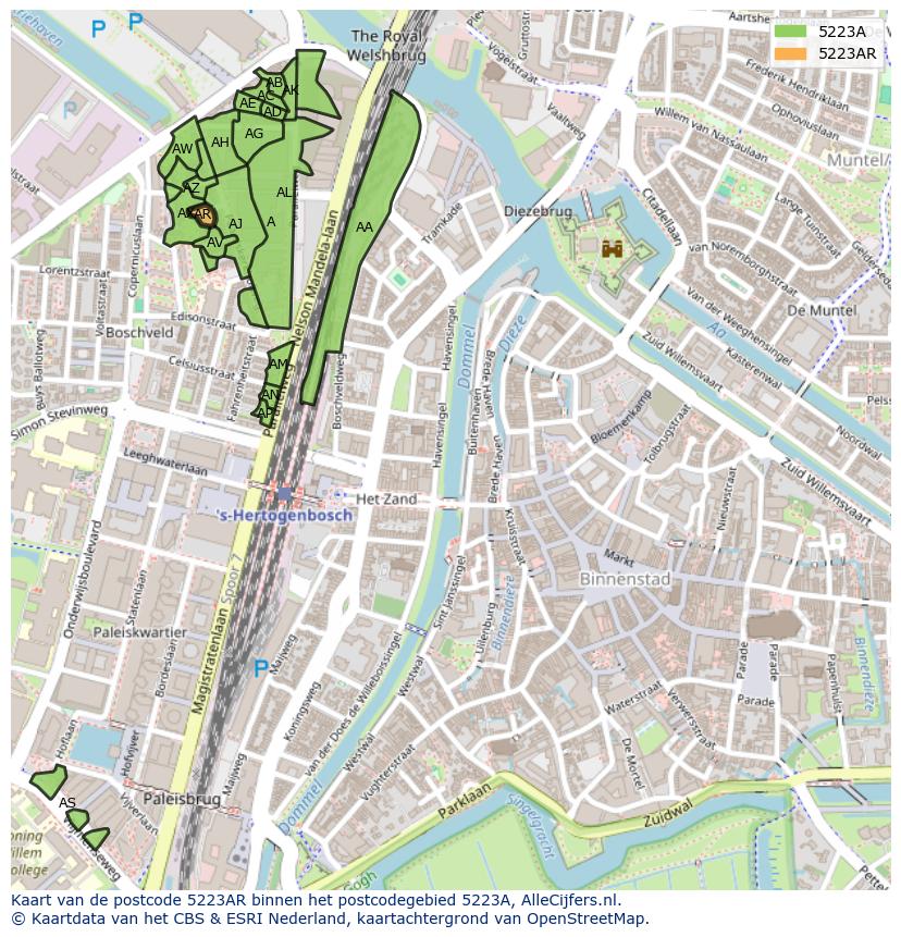 Afbeelding van het postcodegebied 5223 AR op de kaart.