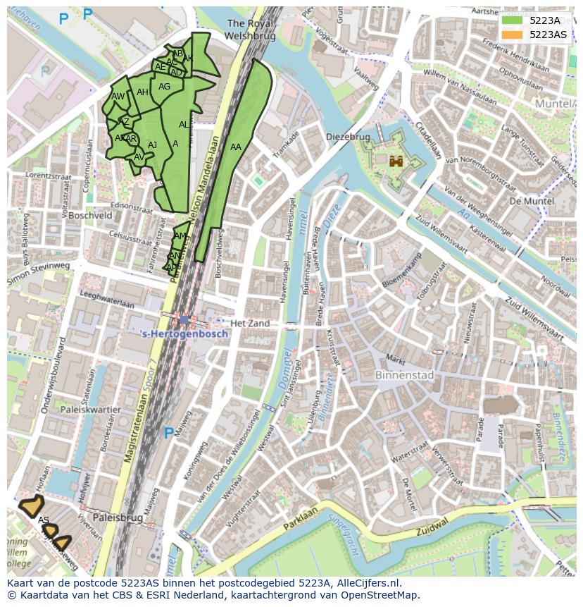 Afbeelding van het postcodegebied 5223 AS op de kaart.