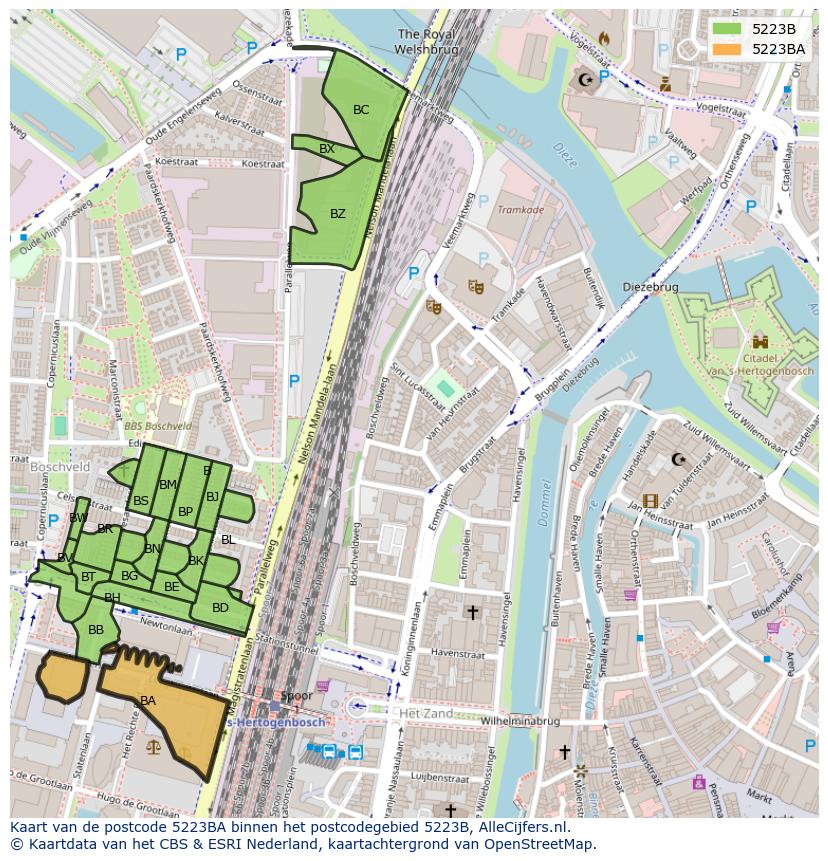 Afbeelding van het postcodegebied 5223 BA op de kaart.
