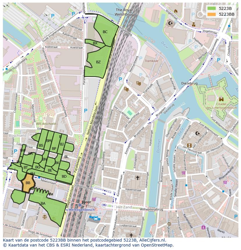 Afbeelding van het postcodegebied 5223 BB op de kaart.