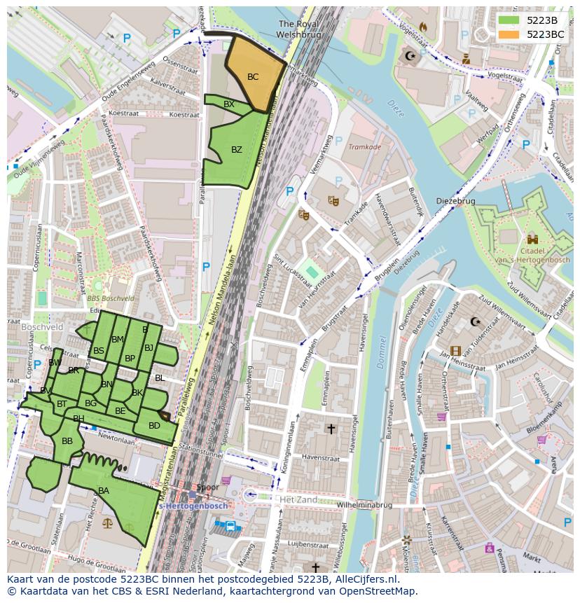 Afbeelding van het postcodegebied 5223 BC op de kaart.
