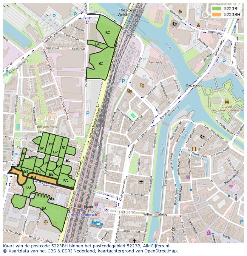 Afbeelding van het postcodegebied 5223 BH op de kaart.