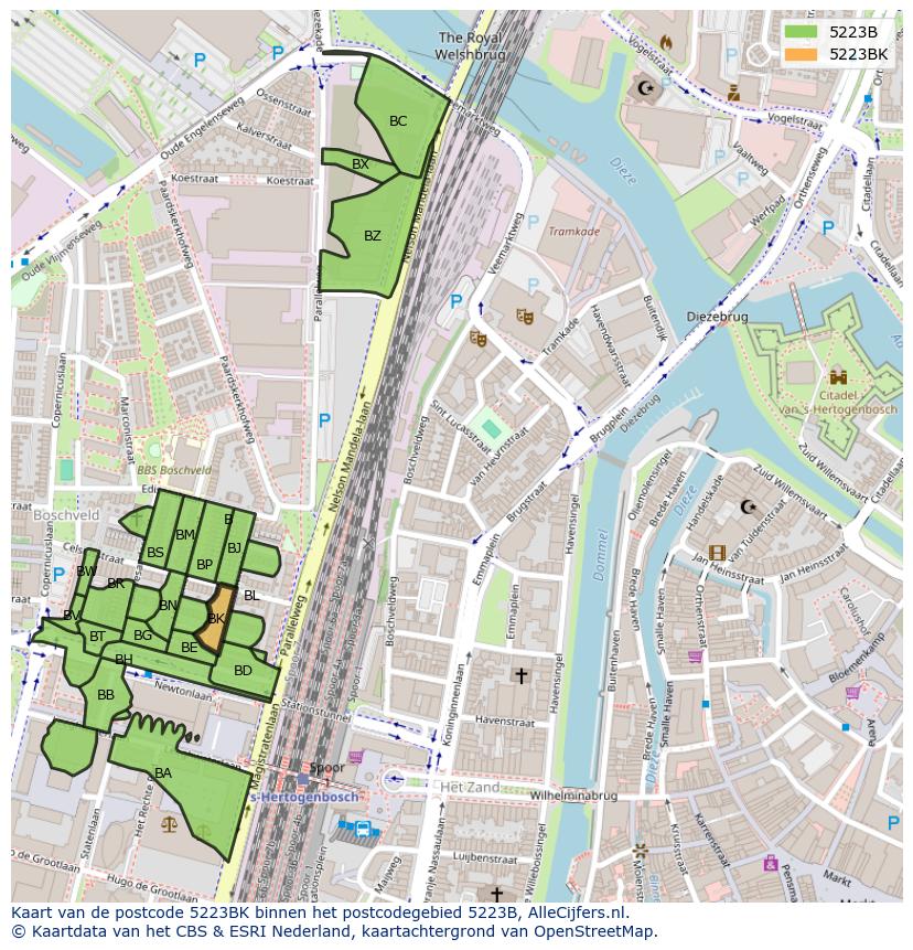 Afbeelding van het postcodegebied 5223 BK op de kaart.