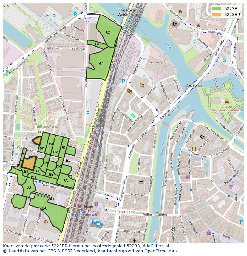 Afbeelding van het postcodegebied 5223 BR op de kaart.