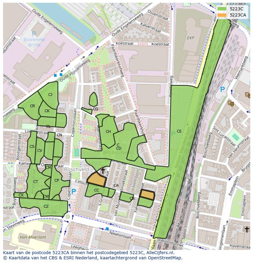 Afbeelding van het postcodegebied 5223 CA op de kaart.