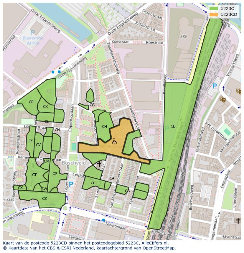 Afbeelding van het postcodegebied 5223 CD op de kaart.