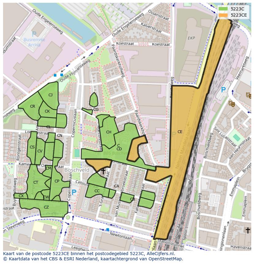 Afbeelding van het postcodegebied 5223 CE op de kaart.