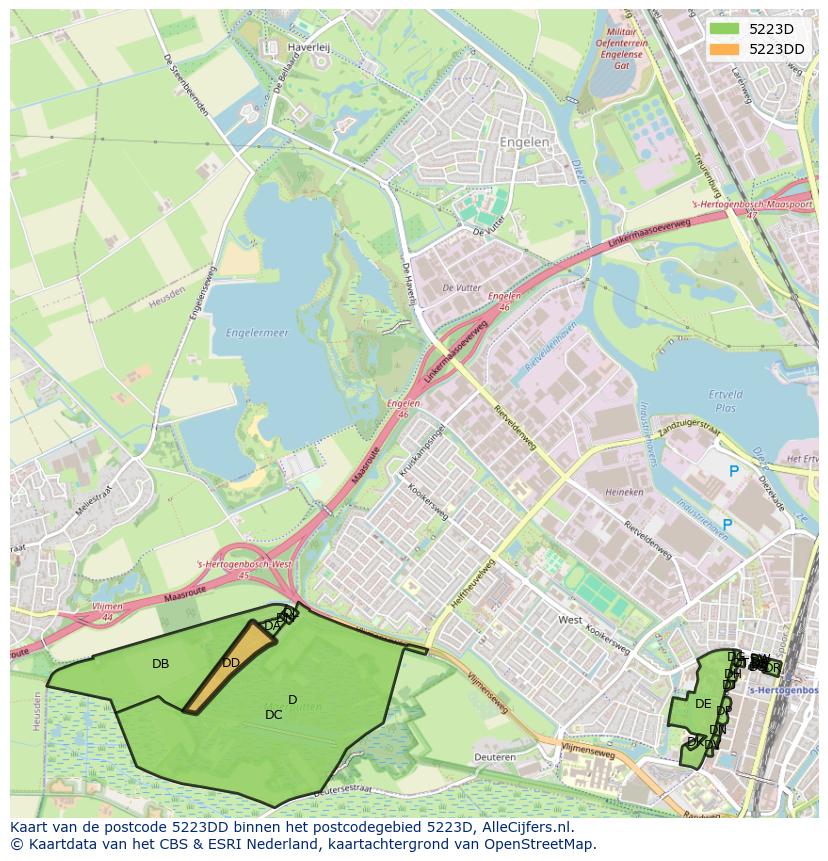 Afbeelding van het postcodegebied 5223 DD op de kaart.