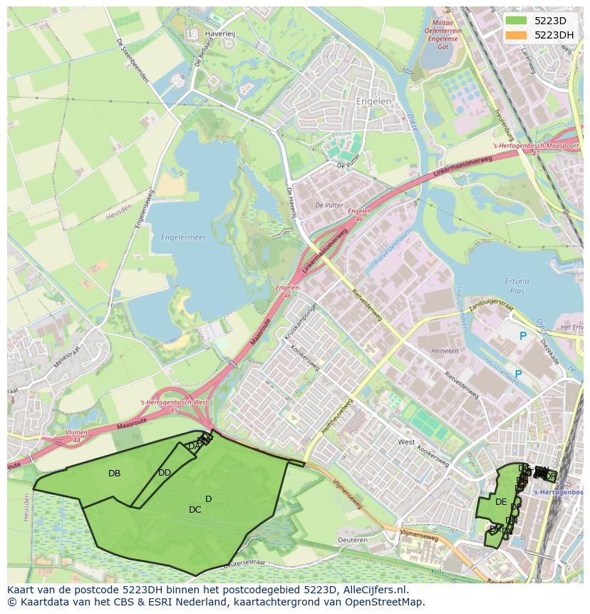 Afbeelding van het postcodegebied 5223 DH op de kaart.