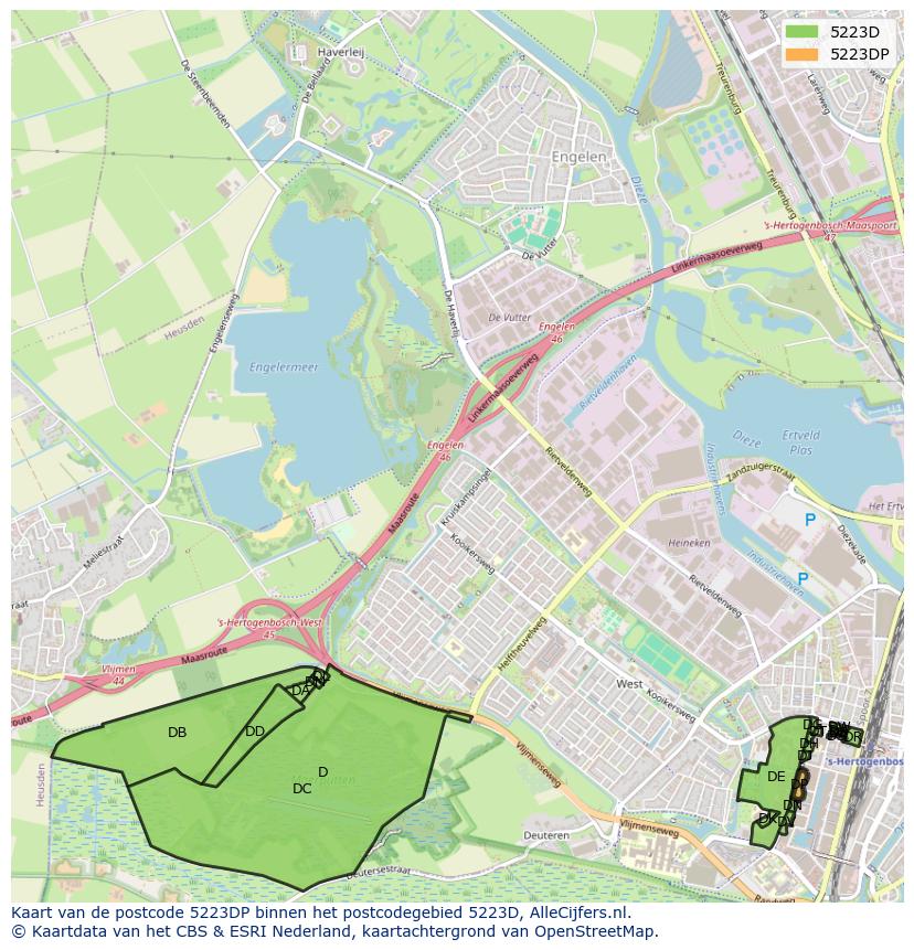 Afbeelding van het postcodegebied 5223 DP op de kaart.