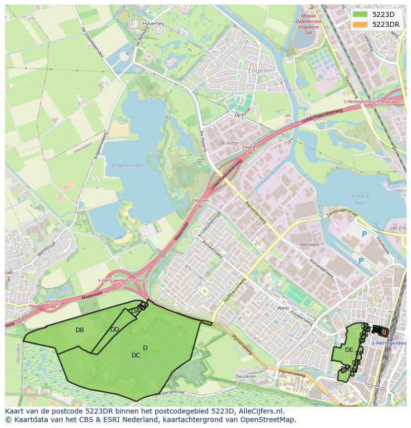 Afbeelding van het postcodegebied 5223 DR op de kaart.