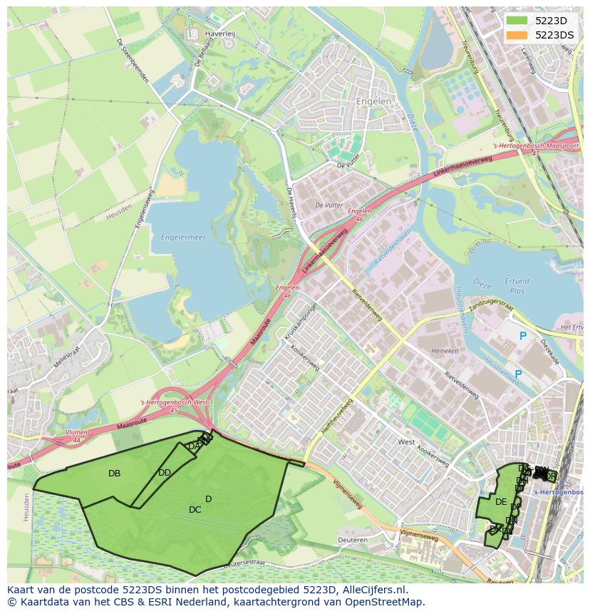 Afbeelding van het postcodegebied 5223 DS op de kaart.